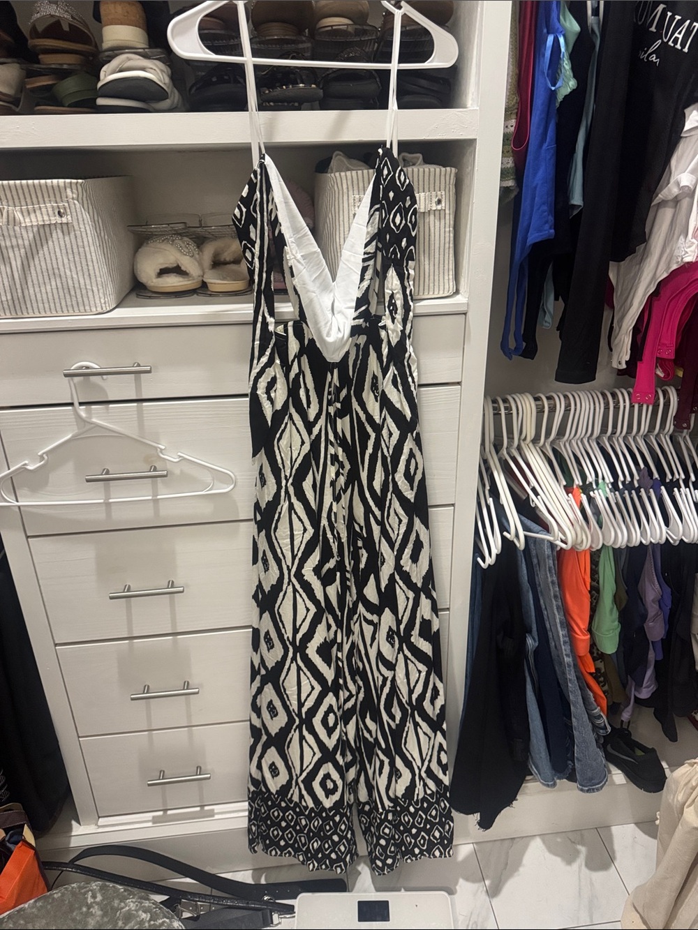 Fashion Nova Black & White Geometric Cutout Halter Jumpsuit - Picture 3 of 5